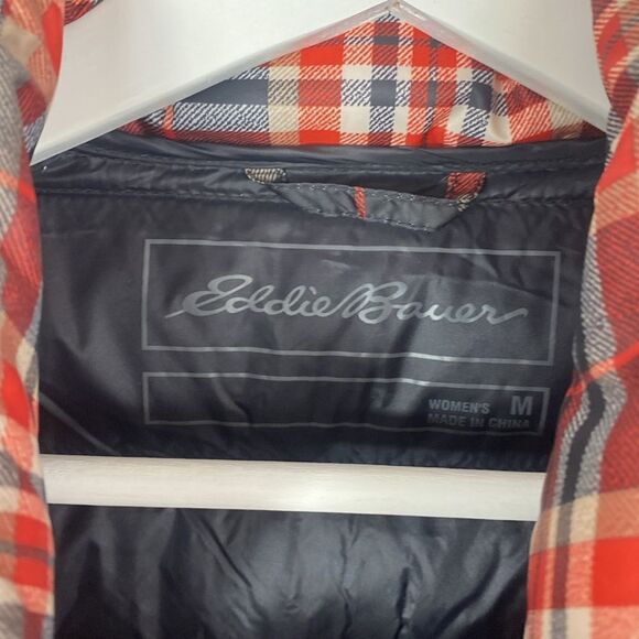Eddie Bauer Cirruslite Down Jacket Red & Orange Plaid Lightweight Medium - Picture 5 of 8